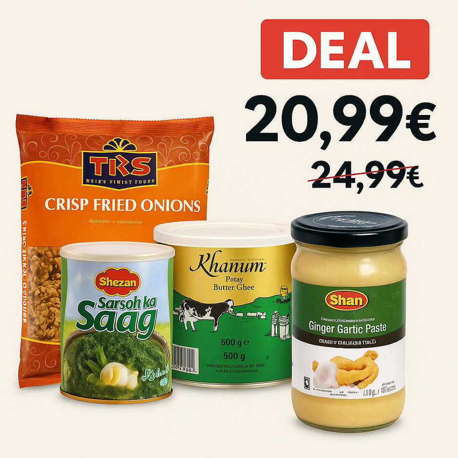 Desi Kitchen Combo – Saag, Ghee, Fried Onions & Shan Paste